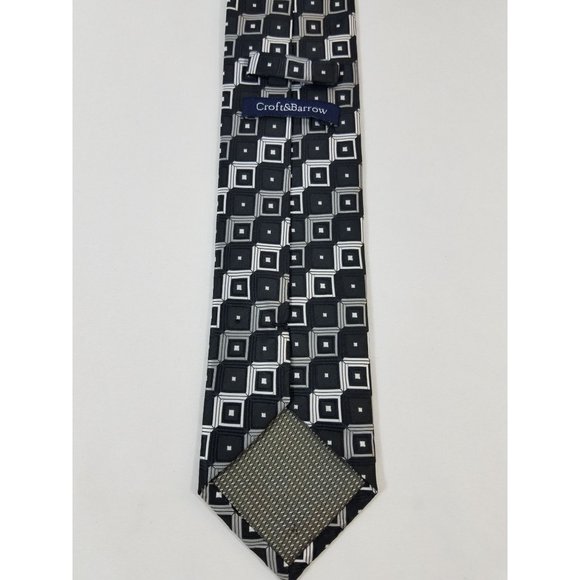 Croft & Barrow Men's Neck tie Silk black gray squares silver Handmade 60" X 3.25 - Picture 3 of 6